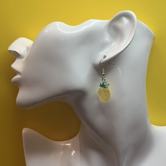 Pineapple Earring, Fruit Earring, Funny Food Earring, Gift Idea, Luau Earring - Picture 4 of 5